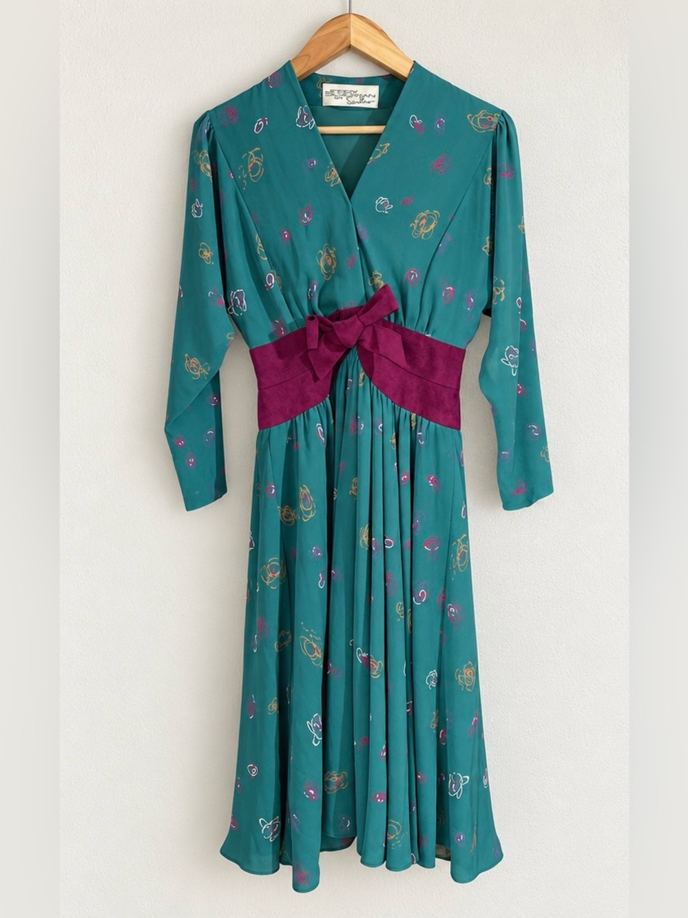 Vintage Jerry Silverman by Saulino Teal Midi Dress Global Coffeehouse Size Small